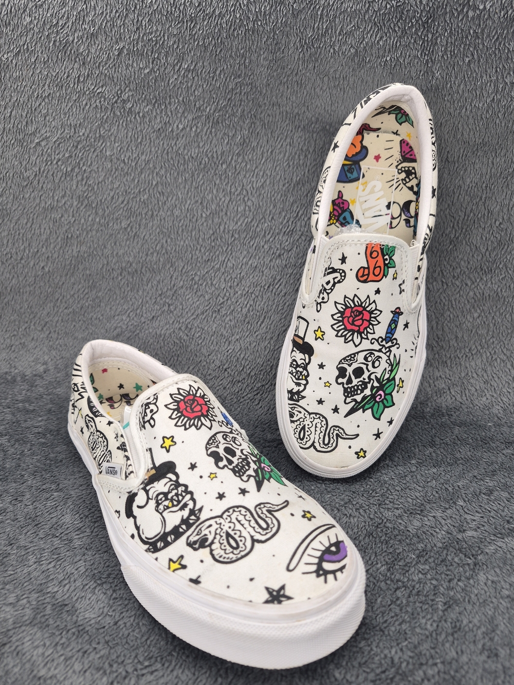 VANS Unisex Classic Slip On U Color Tatoo PrintMen’s Size 5.5 Womens 7